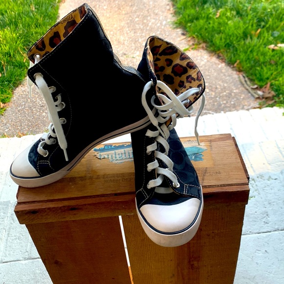 COACH High tops  Hi Tops  Blk/ leopard print Sz 7.5 - Picture 2 of 6